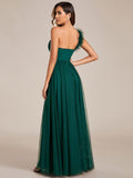 A-Line One Shoulder Empire-Waist Tulle Sleeveless Bridesmaid Dress with Slit