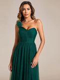 A-Line One Shoulder Empire-Waist Tulle Sleeveless Bridesmaid Dress with Slit