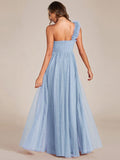 A-Line One Shoulder Empire-Waist Tulle Sleeveless Bridesmaid Dress with Slit