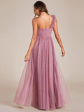 A-Line One Shoulder Empire-Waist Tulle Sleeveless Bridesmaid Dress with Slit