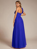A-Line One Shoulder Empire-Waist Tulle Sleeveless Bridesmaid Dress with Slit