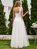 A-Line One Shoulder Empire-Waist Tulle Sleeveless Bridesmaid Dress with Slit