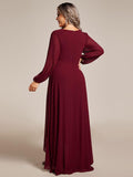 Plus Size Chiffon V-Neck Pleated Long Sleeves A-Line Bridesmaid Dress