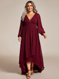 Plus Size Chiffon V-Neck Pleated Long Sleeves A-Line Bridesmaid Dress