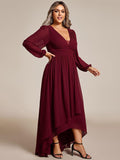 Plus Size Chiffon V-Neck Pleated Long Sleeves A-Line Bridesmaid Dress