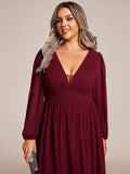Plus Size Chiffon V-Neck Pleated Long Sleeves A-Line Bridesmaid Dress