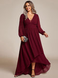Plus Size Chiffon V-Neck Pleated Long Sleeves A-Line Bridesmaid Dress