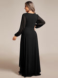 Plus Size Chiffon V-Neck Pleated Long Sleeves A-Line Bridesmaid Dress