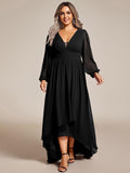 Plus Size Chiffon V-Neck Pleated Long Sleeves A-Line Bridesmaid Dress