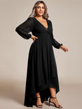 Plus Size Chiffon V-Neck Pleated Long Sleeves A-Line Bridesmaid Dress