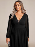 Plus Size Chiffon V-Neck Pleated Long Sleeves A-Line Bridesmaid Dress