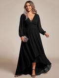 Plus Size Chiffon V-Neck Pleated Long Sleeves A-Line Bridesmaid Dress