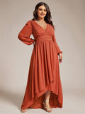 Plus Size Chiffon V-Neck Pleated Long Sleeves A-Line Bridesmaid Dress