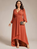 Plus Size Chiffon V-Neck Pleated Long Sleeves A-Line Bridesmaid Dress