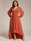Plus Size Chiffon V-Neck Pleated Long Sleeves A-Line Bridesmaid Dress