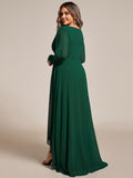 Plus Size Chiffon V-Neck Pleated Long Sleeves A-Line Bridesmaid Dress