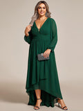 Plus Size Chiffon V-Neck Pleated Long Sleeves A-Line Bridesmaid Dress