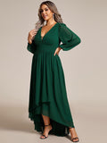 Plus Size Chiffon V-Neck Pleated Long Sleeves A-Line Bridesmaid Dress