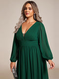 Plus Size Chiffon V-Neck Pleated Long Sleeves A-Line Bridesmaid Dress