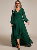 Plus Size Chiffon V-Neck Pleated Long Sleeves A-Line Bridesmaid Dress