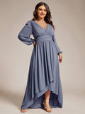 Plus Size Chiffon V-Neck Pleated Long Sleeves A-Line Bridesmaid Dress