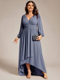 Plus Size Chiffon V-Neck Pleated Long Sleeves A-Line Bridesmaid Dress