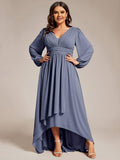 Plus Size Chiffon V-Neck Pleated Long Sleeves A-Line Bridesmaid Dress