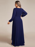 Plus Size Chiffon V-Neck Pleated Long Sleeves A-Line Bridesmaid Dress