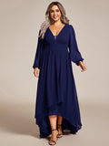 Plus Size Chiffon V-Neck Pleated Long Sleeves A-Line Bridesmaid Dress