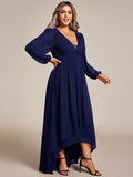 Plus Size Chiffon V-Neck Pleated Long Sleeves A-Line Bridesmaid Dress