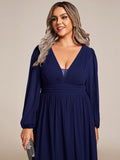 Plus Size Chiffon V-Neck Pleated Long Sleeves A-Line Bridesmaid Dress