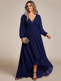 Plus Size Chiffon V-Neck Pleated Long Sleeves A-Line Bridesmaid Dress
