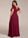 A-Line Short Sleeves High Slit Chiffon Bridesmaid Dress with Bowknot