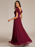 A-Line Short Sleeves High Slit Chiffon Bridesmaid Dress with Bowknot