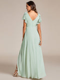 A-Line Short Sleeves High Slit Chiffon Bridesmaid Dress with Bowknot