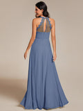 A-Line Halter Neck Sleeveless Pleated Backless Chiffon Bridesmaid Dress