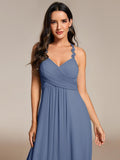 A-Line Halter Neck Sleeveless Pleated Backless Chiffon Bridesmaid Dress