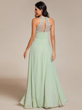 A-Line Halter Neck Sleeveless Pleated Backless Chiffon Bridesmaid Dress
