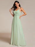 A-Line Halter Neck Sleeveless Pleated Backless Chiffon Bridesmaid Dress