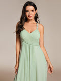 A-Line Halter Neck Sleeveless Pleated Backless Chiffon Bridesmaid Dress