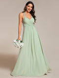 A-Line Halter Neck Sleeveless Pleated Backless Chiffon Bridesmaid Dress