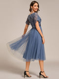 A-Line Empire-Waist Tulle Midi Bridesmaid Dress with Short Sleeves