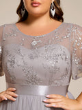 A-Line Empire-Waist Tulle Midi Bridesmaid Dress with Short Sleeves