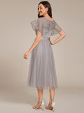 A-Line Empire-Waist Tulle Midi Bridesmaid Dress with Short Sleeves