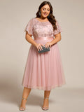 A-Line Empire-Waist Tulle Midi Bridesmaid Dress with Short Sleeves