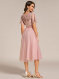 A-Line Empire-Waist Tulle Midi Bridesmaid Dress with Short Sleeves