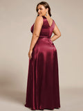 Plus Size A-Line V-Neck Satin Empire-Waist Bridesmaid Dress with Pockets