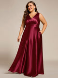 Plus Size A-Line V-Neck Satin Empire-Waist Bridesmaid Dress with Pockets