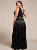 Plus Size A-Line V-Neck Satin Empire-Waist Bridesmaid Dress with Pockets