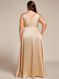 Plus Size A-Line V-Neck Satin Empire-Waist Bridesmaid Dress with Pockets